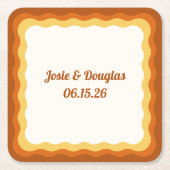 波縁ど状レトロ70sヴィンテージの結婚美的 スクエアペーパーコースター (正面)