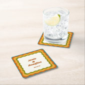 波縁ど状レトロ70sヴィンテージの結婚美的 スクエアペーパーコースター (インサイチュ)