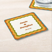 波縁ど状レトロ70sヴィンテージの結婚美的 スクエアペーパーコースター (アングル)