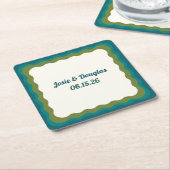 波縁ど状レトロ70sヴィンテージの結婚美的 スクエアペーパーコースター (アングル)