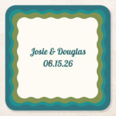 波縁ど状レトロ70sヴィンテージの結婚美的 スクエアペーパーコースター (正面)