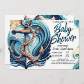 波航海の青ベビーシャワー 招待状 (正面/裏面)