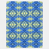 波色の青と黄色の万華鏡のように千変万化するパターン フリースブランケット (正面)