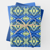 波色の青と黄色の万華鏡のように千変万化するパターン ラッピングペーパーシート (インサイチュ)