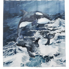 波遊の中のオルカス シャワーカーテン