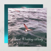 波飛んでいる上のカモメビーチ結婚式 案内状 (正面/裏面)