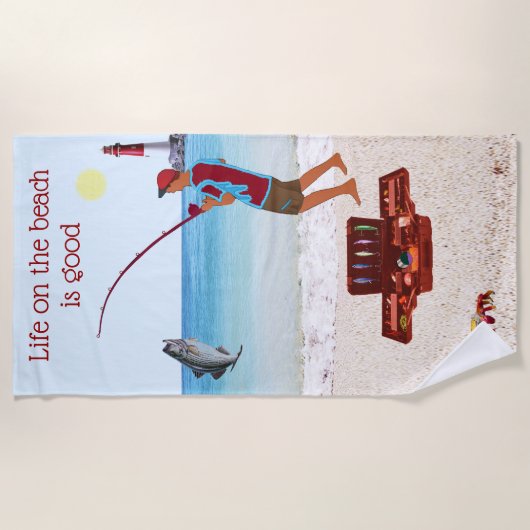 波魚釣り ビーチタオル (正面)