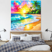 波鮮やかと熱帯絵を描夕日 キャンバスプリント (インサイチュ (寝室))
