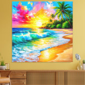 波鮮やかと熱帯絵を描夕日 キャンバスプリント (インサイチュ (リビング))