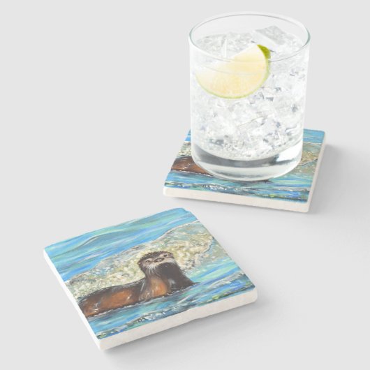 波2の中の絵画水 ストーンコースター (横)