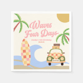 波4日サーフピンク4th誕生日パーティー スタンダードカクテルナプキン