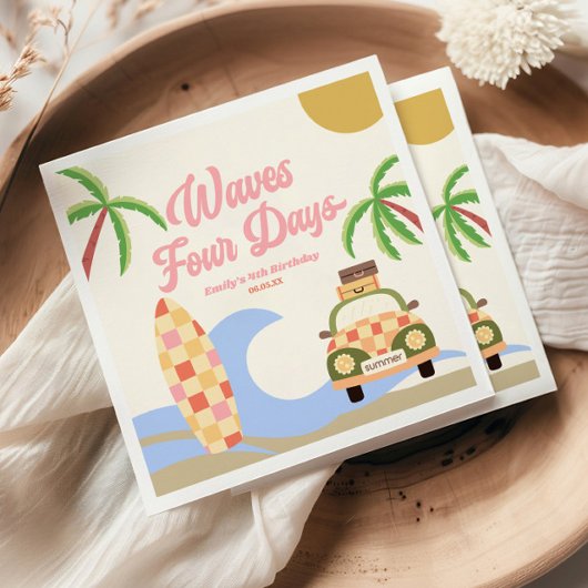 波4日サーフピンク4th誕生日パーティー スタンダードカクテルナプキン