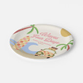 波4日サーフボードピンク4th誕生日パーティー ペーパープレート (アングル)