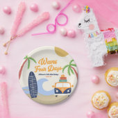 波4日サーフボードブルー4th誕生日パーティー ペーパープレート (パーティー)