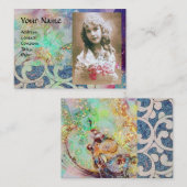 波、アクアブルーティール（緑がかった色）フローラ旋回写真テンプレート 名刺 (正面/裏面)