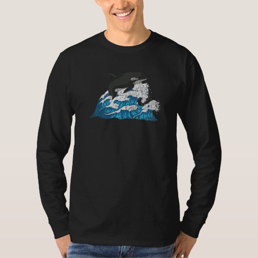 波 オーシャン アニマル シャチ 鯱 Tシャツ (正面)