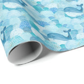 波、クジラ、子供っぽい青いテクスチャ ラッピングペーパー (ロールコーナー)