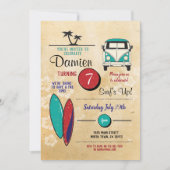 波! サーフィンの誕生日の招待のビーチのパーティーのおもしろい 招待状 (正面)