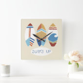 波! サーフボード スクエア壁時計 (ホーム)