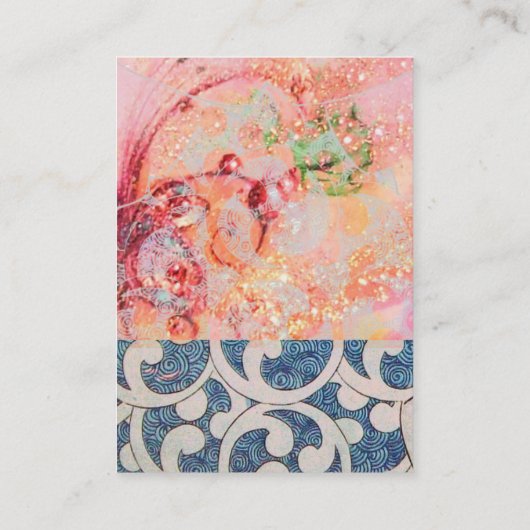 波、ピンクアクアブルーフローラ旋回写真テンプレート 名刺 (裏面)