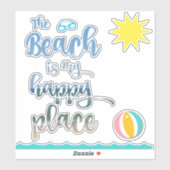 波、太陽、とビーチは私のハッピープレイス引用文 シール (シート)