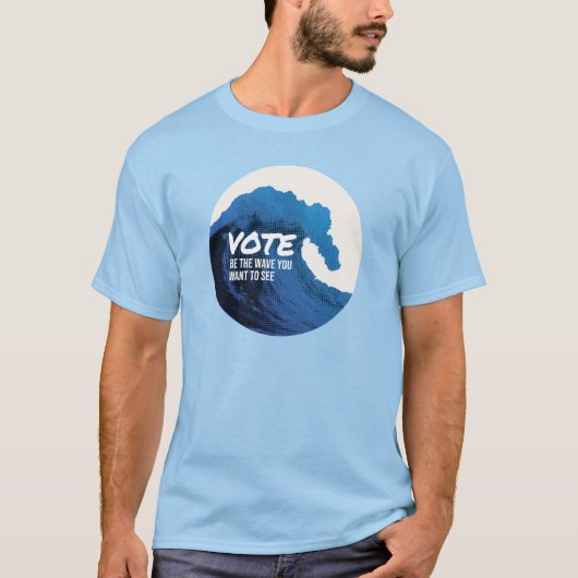 波/投票ロゴのメンズ薄色Tシャツ Tシャツ (正面)