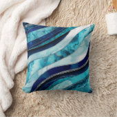 波 – 混合メディアブルー抽象芸術 クッション (ブランケット)