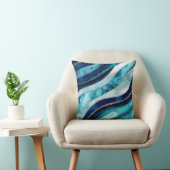 波 – 混合メディアブルー抽象芸術 クッション (椅子)