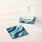波 – 混合メディアブルー抽象芸術 コースター (右側)