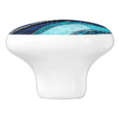 波 – 混合メディアブルー抽象芸術 セラミックノブ (側面)