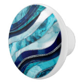 波 – 混合メディアブルー抽象芸術 セラミックノブ (右)