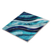 波 – 混合メディアブルー抽象芸術 タイル (側面)