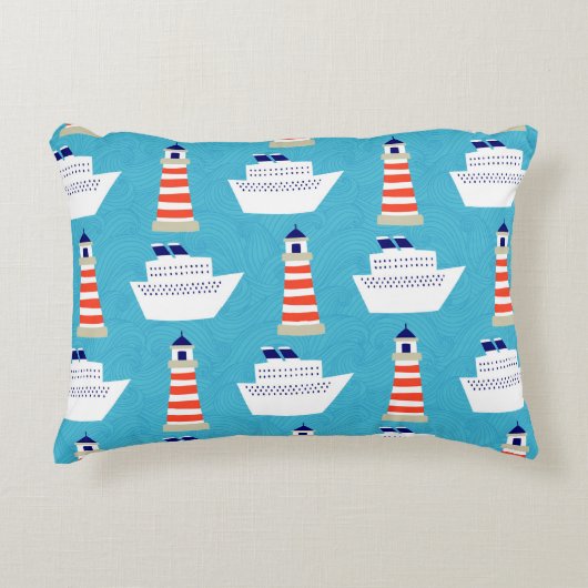 波、灯台、松葉杖などの継ぎ目のない模様 アクセントクッション (正面)