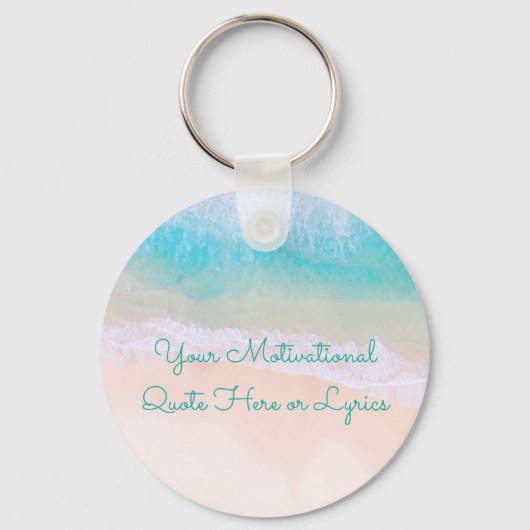 波、砂、ビーチやる気を起こさせる引用文 キーホルダー (正面)