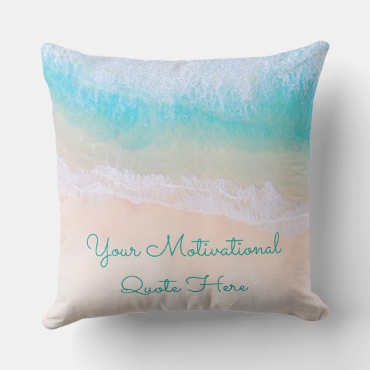 波、砂、ビーチやる気を起こさせる引用文 クッション (裏面)