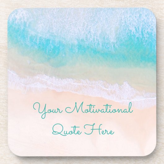 波、砂、ビーチやる気を起こさせる引用文 コースター (正面)