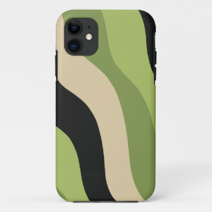 波、緑、黒、ベージュ曲線のカラフル iPhone 11 ケース