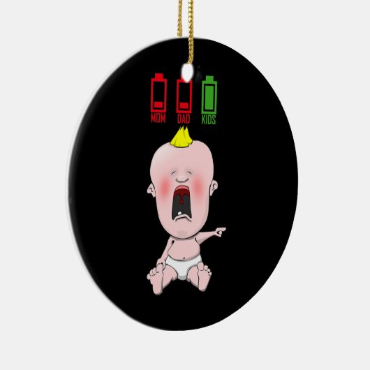 泣きおもしろいベビーママとパパ低電池汗かわいい セラミックオーナメント (右)
