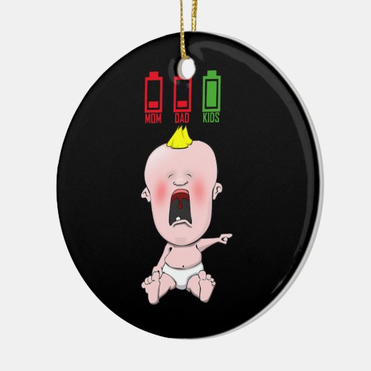 泣きおもしろいベビーママとパパ低電池汗かわいい セラミックオーナメント (左)