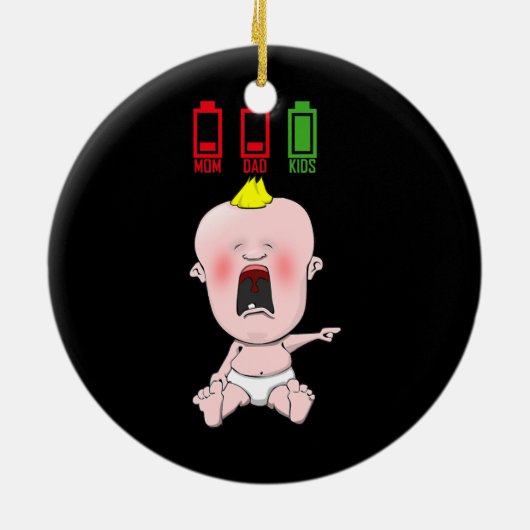 泣きおもしろいベビーママとパパ低電池汗かわいい セラミックオーナメント (裏面)