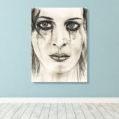 泣き叫びガール – スケッチ入り鉛筆 キャンバスプリント (インサイチュ (ウッドフロア))