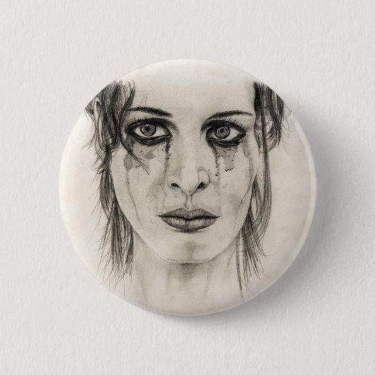 泣き叫びガール – スケッチ入り鉛筆 缶バッジ (正面)