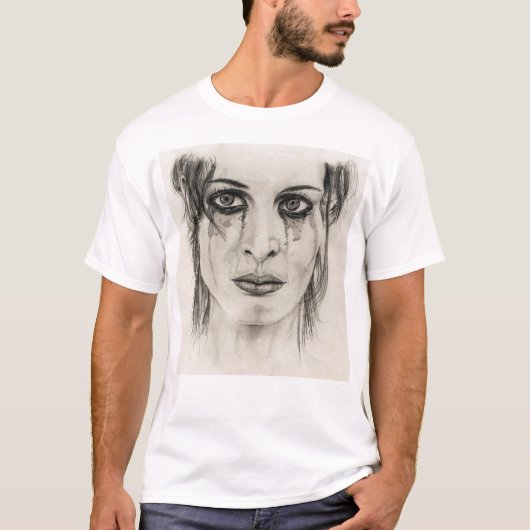 泣き叫びガール – スケッチ入り鉛筆 Tシャツ (正面)