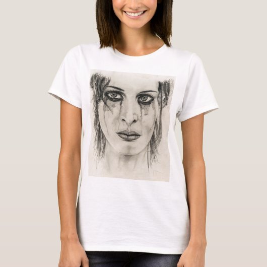 泣き叫びガール – スケッチ入り鉛筆 Tシャツ (正面)