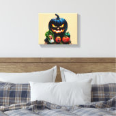泣き叫びトマト&パンプキンパル – ハロウィーンユーモア キャンバスプリント (インサイチュ (寝室))