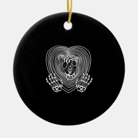 泣き叫びハートイン白 – スケルトンハンドハート セラミックオーナメント (正面)