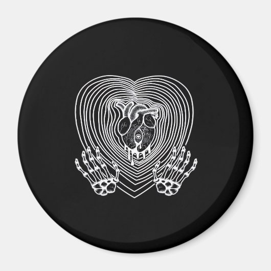 泣き叫びハートイン白 – スケルトンハンドハート マグネット (正面)