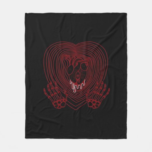 泣き叫びハートイン赤 – スケルトンハンドハート フリースブランケット (正面)