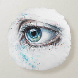泣き叫びブルーアイ(悲しみ、悔やみや弔慰、うつ病) ラウンドクッション