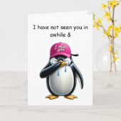 泣き叫びペンギン恋しく思がピンクの帽子 カード (黄色い花)